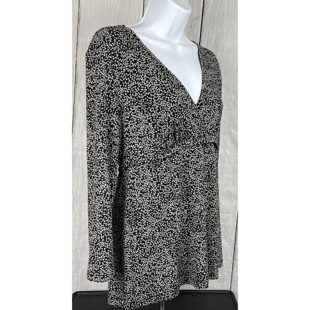 Oh Baby! Motherhood Maternity M Long Slv Empire Waist Surplice Top Black Stretch - Picture 3 of 9